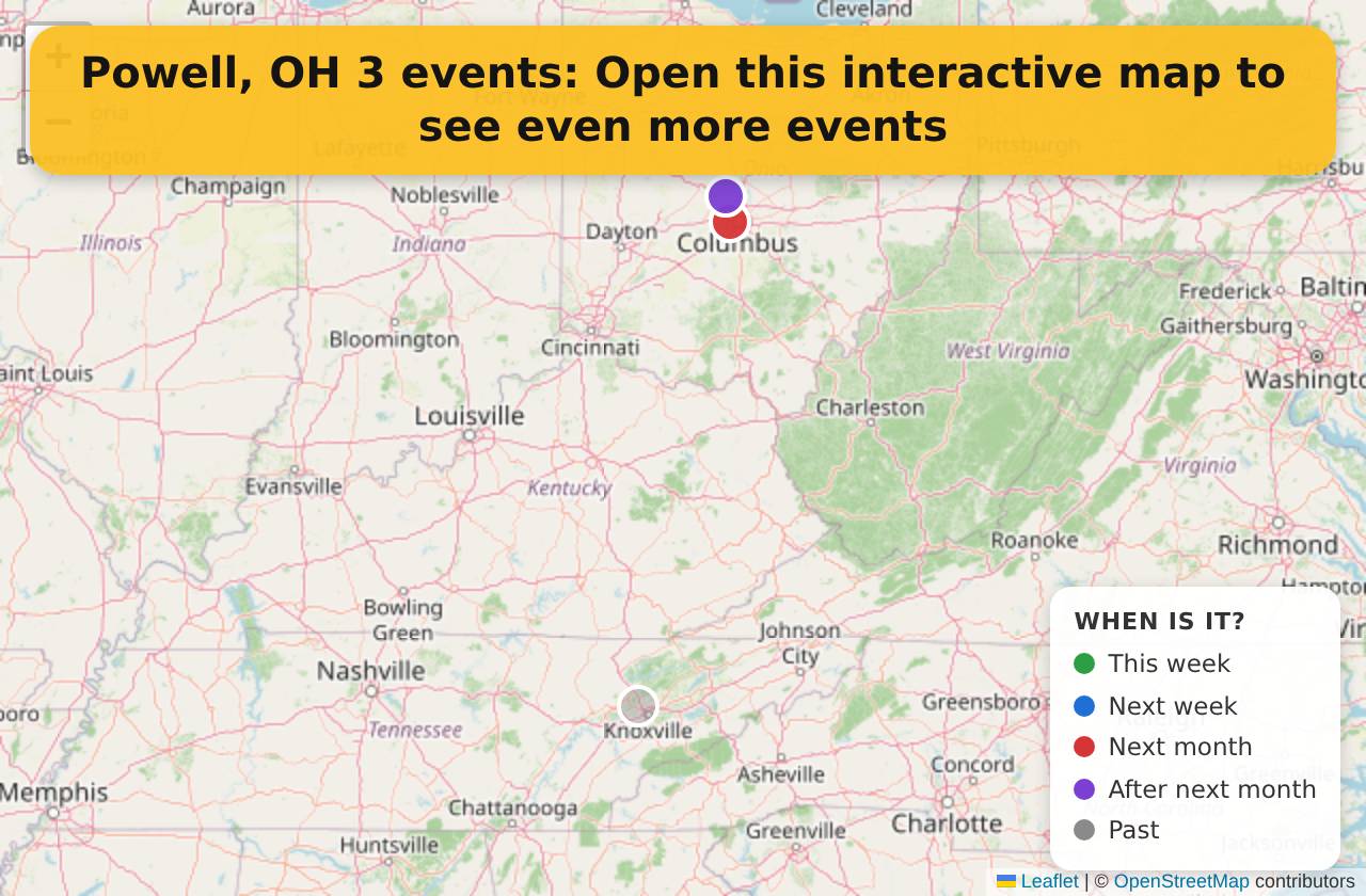 Map of events in Powell, OH on the interactive EVENTULIST map