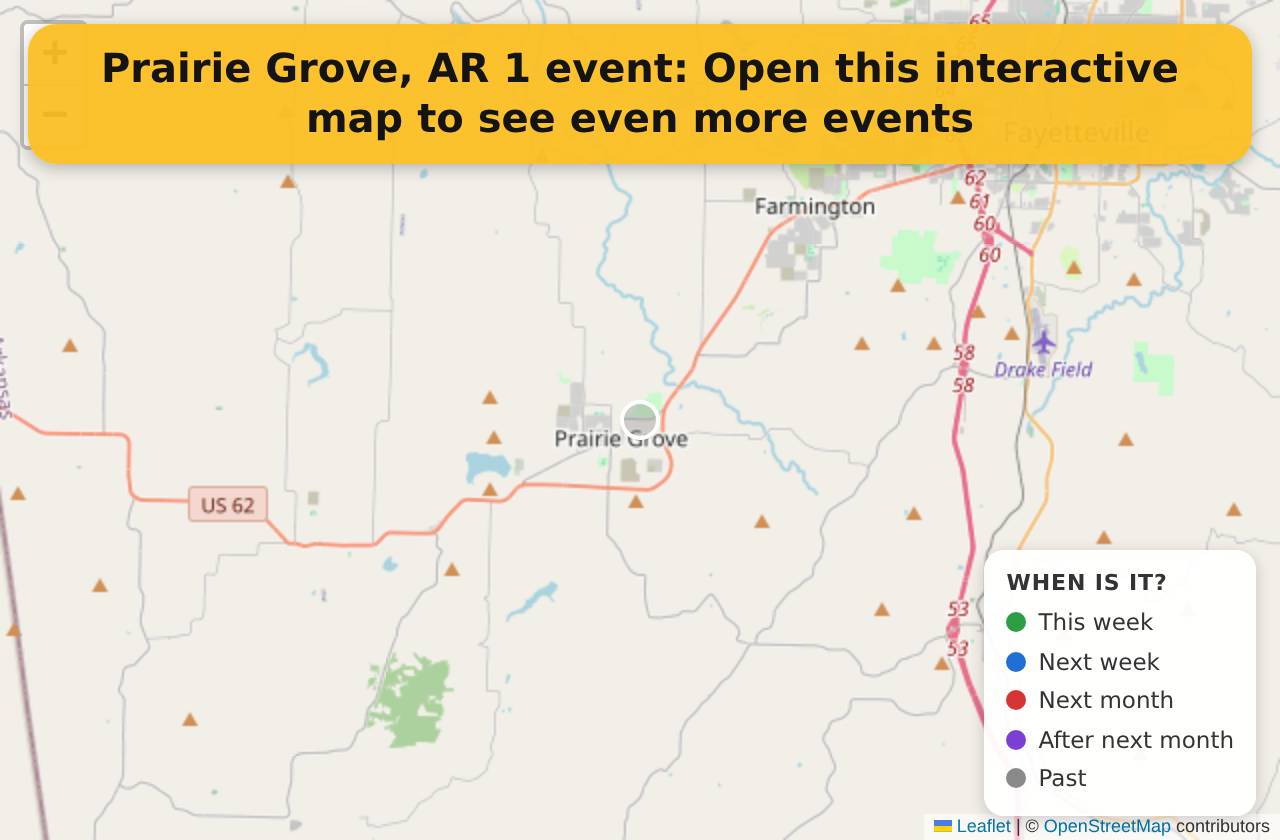 Map of events in Prairie Grove, AR on the interactive EVENTULIST map