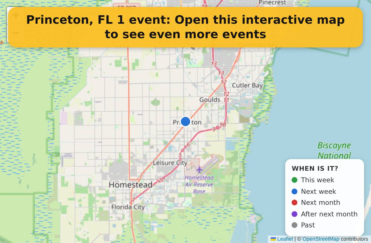 Map of events in Princeton, FL on the interactive EVENTULIST map