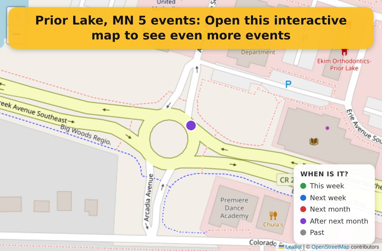 Map of events in Prior Lake, MN on the interactive EVENTULIST map