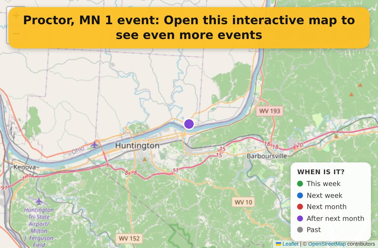 Map of events in Proctor, MN on the interactive EVENTULIST map