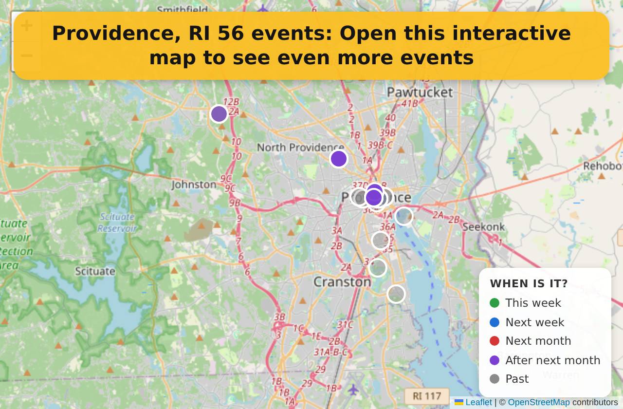 Map of events in Providence, RI on the interactive EVENTULIST map