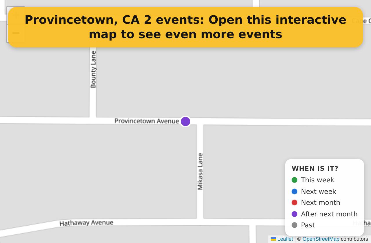 Map of events in Provincetown, CA on the interactive EVENTULIST map