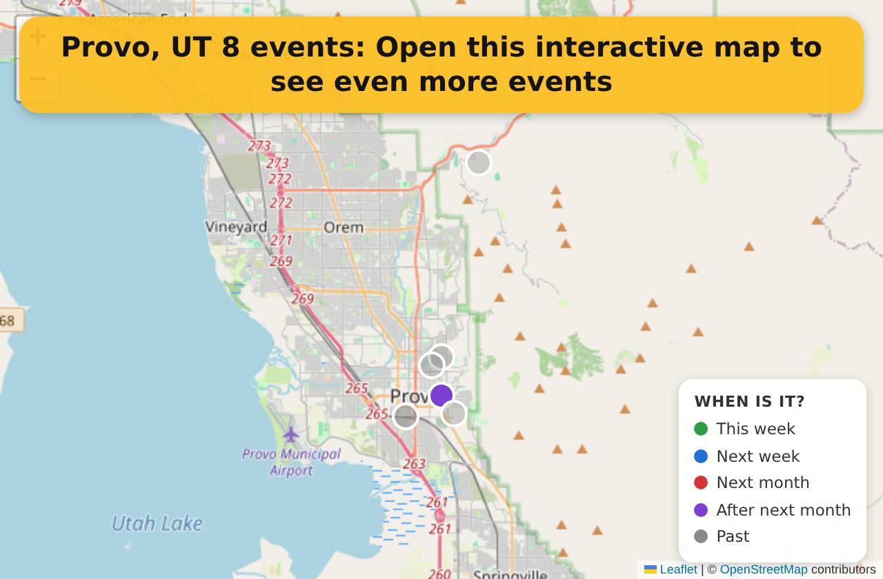 Map of events in Provo, UT on the interactive EVENTULIST map