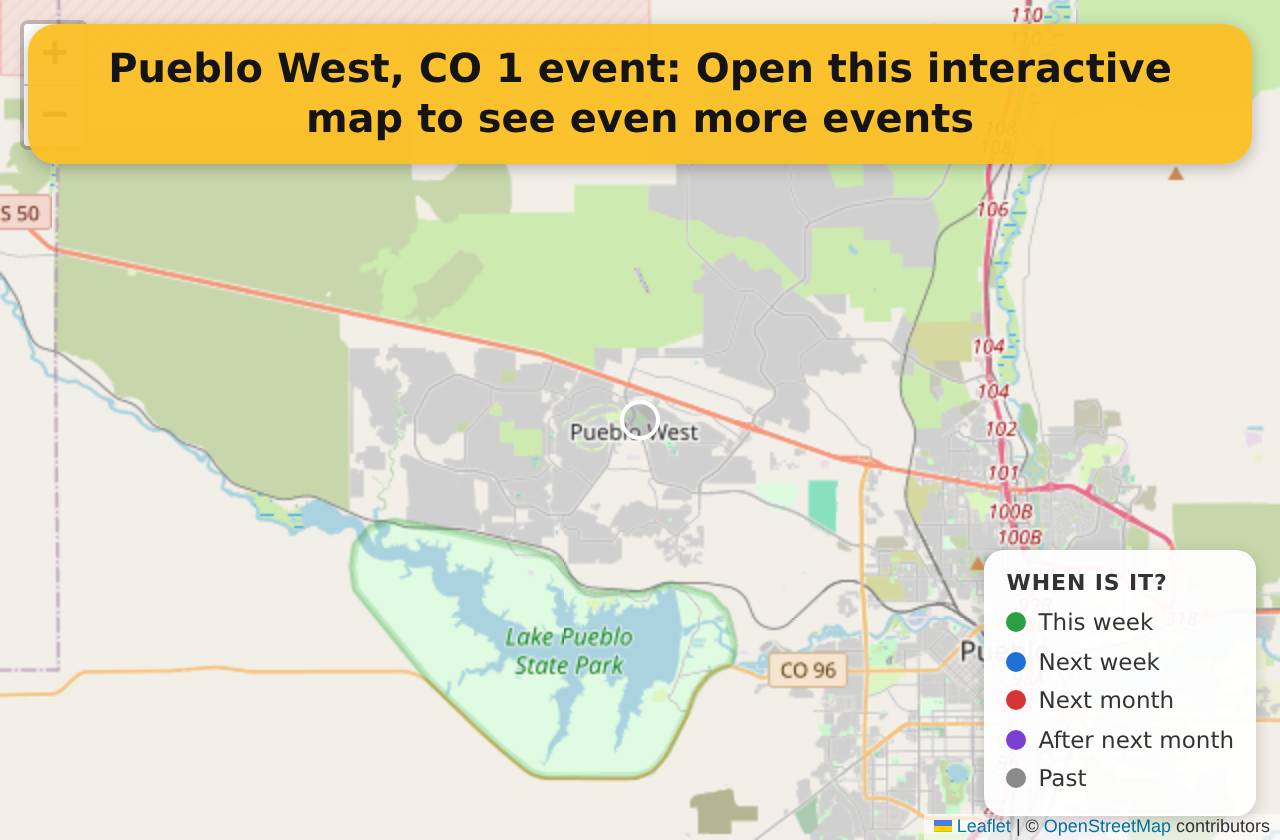 Map of events in Pueblo West, CO on the interactive EVENTULIST map