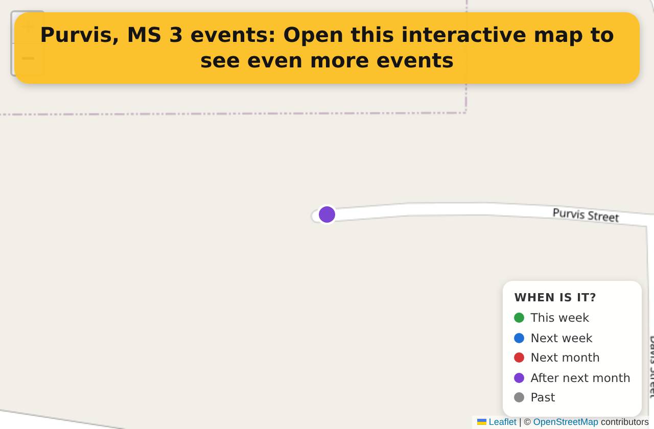 Map of events in Purvis, MS on the interactive EVENTULIST map
