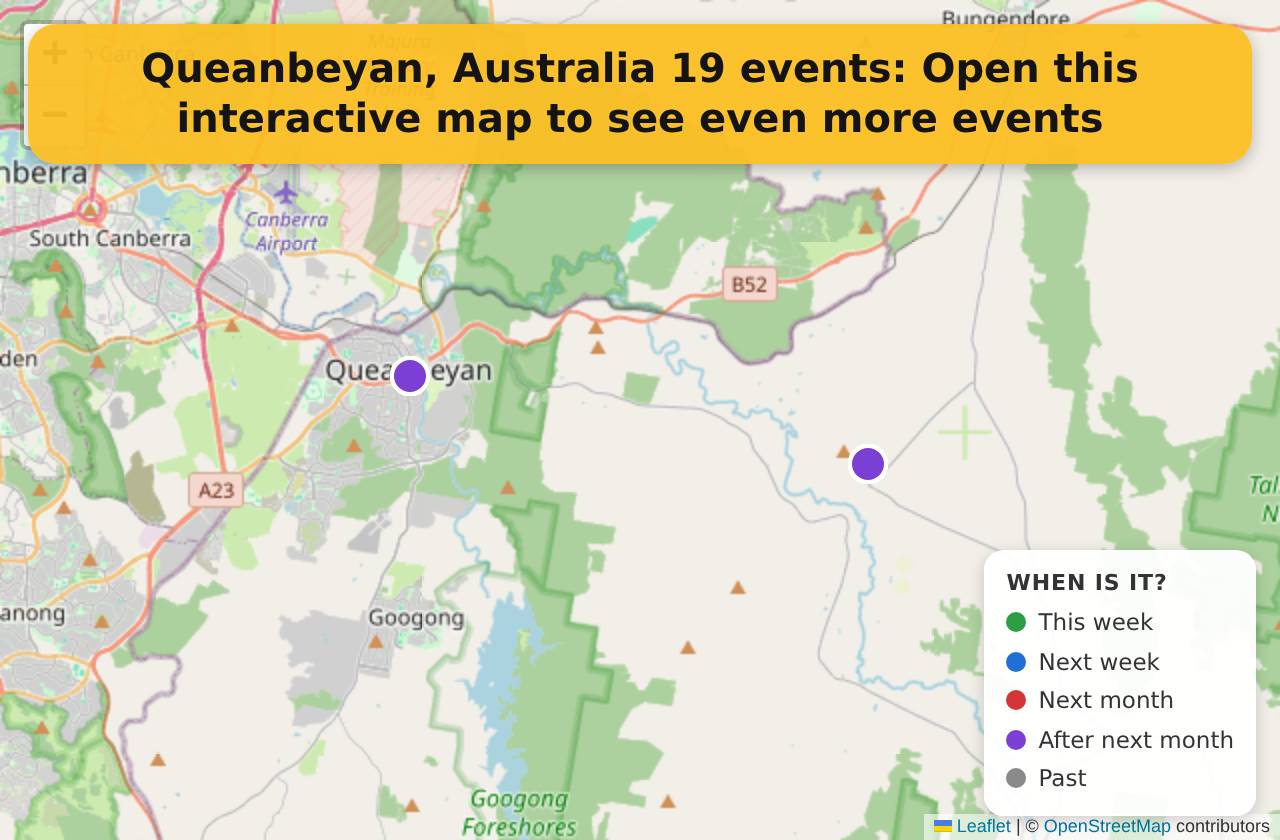Map of events in Queanbeyan, Australia on the interactive EVENTULIST map