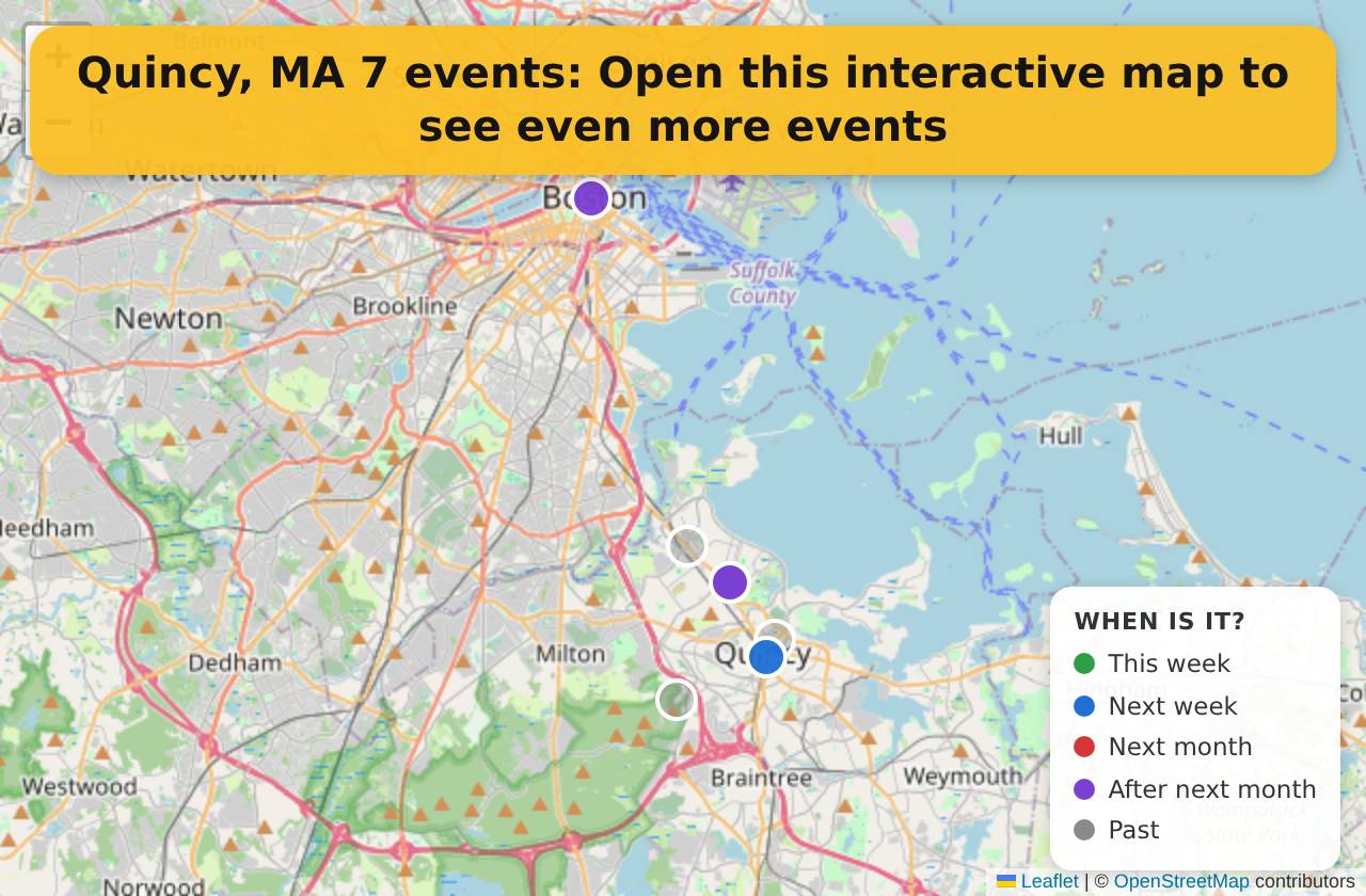 Map of events in Quincy, MA on the interactive EVENTULIST map