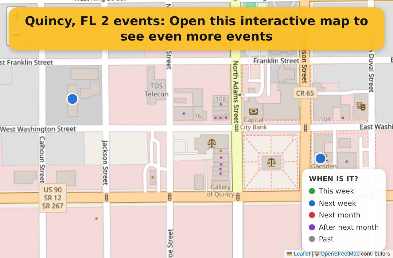 Map of events in Quincy, FL on the interactive EVENTULIST map