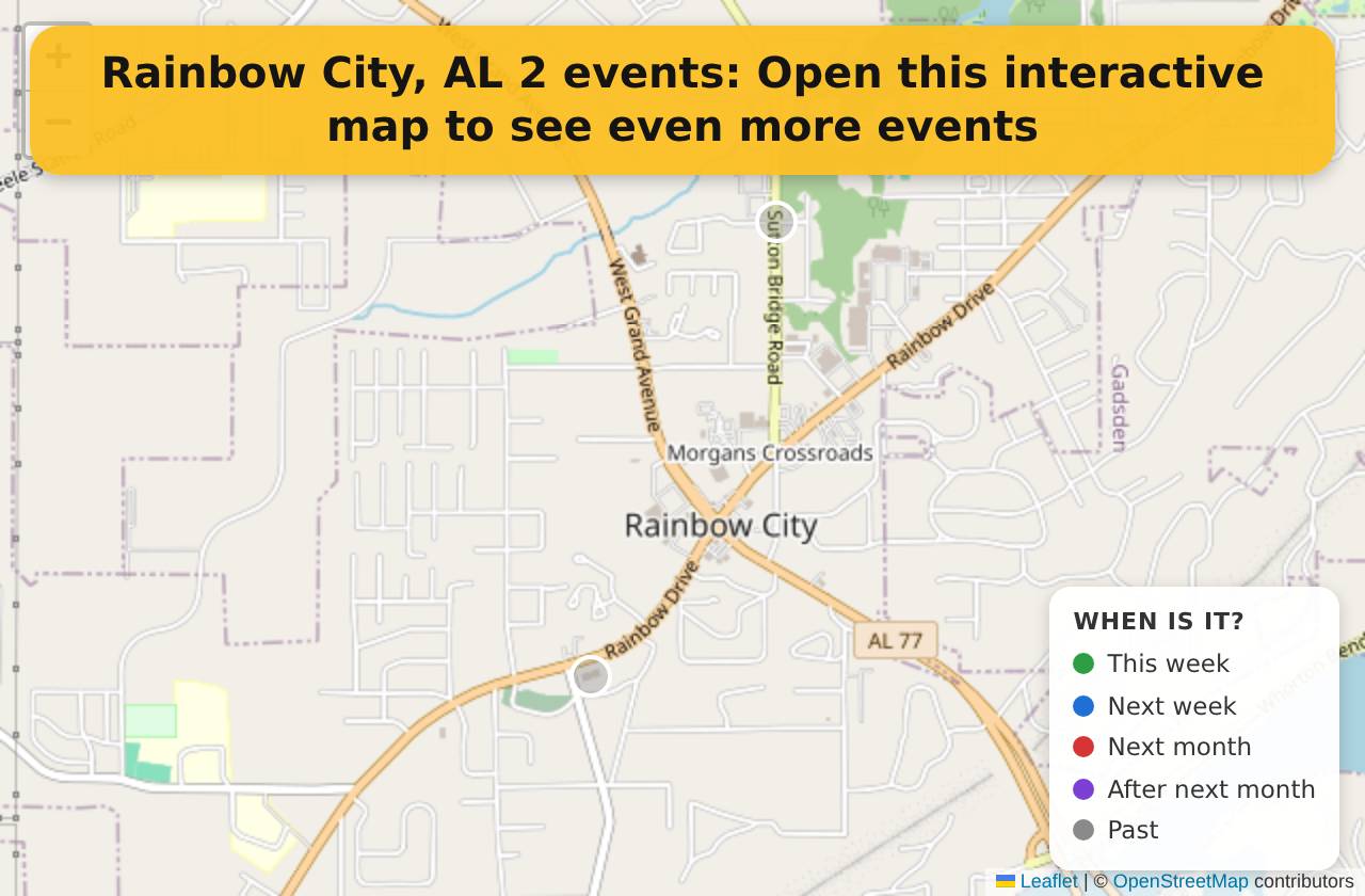 Map of events in Rainbow City, AL on the interactive EVENTULIST map