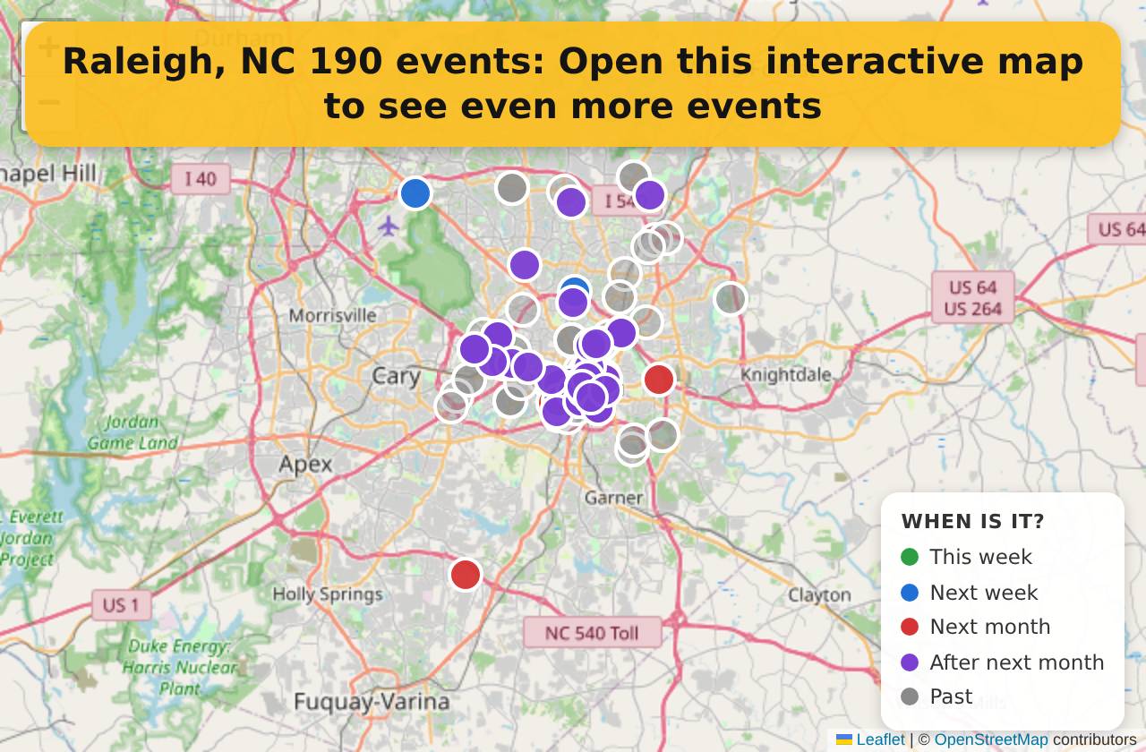 Map of events in Raleigh, NC on the interactive EVENTULIST map