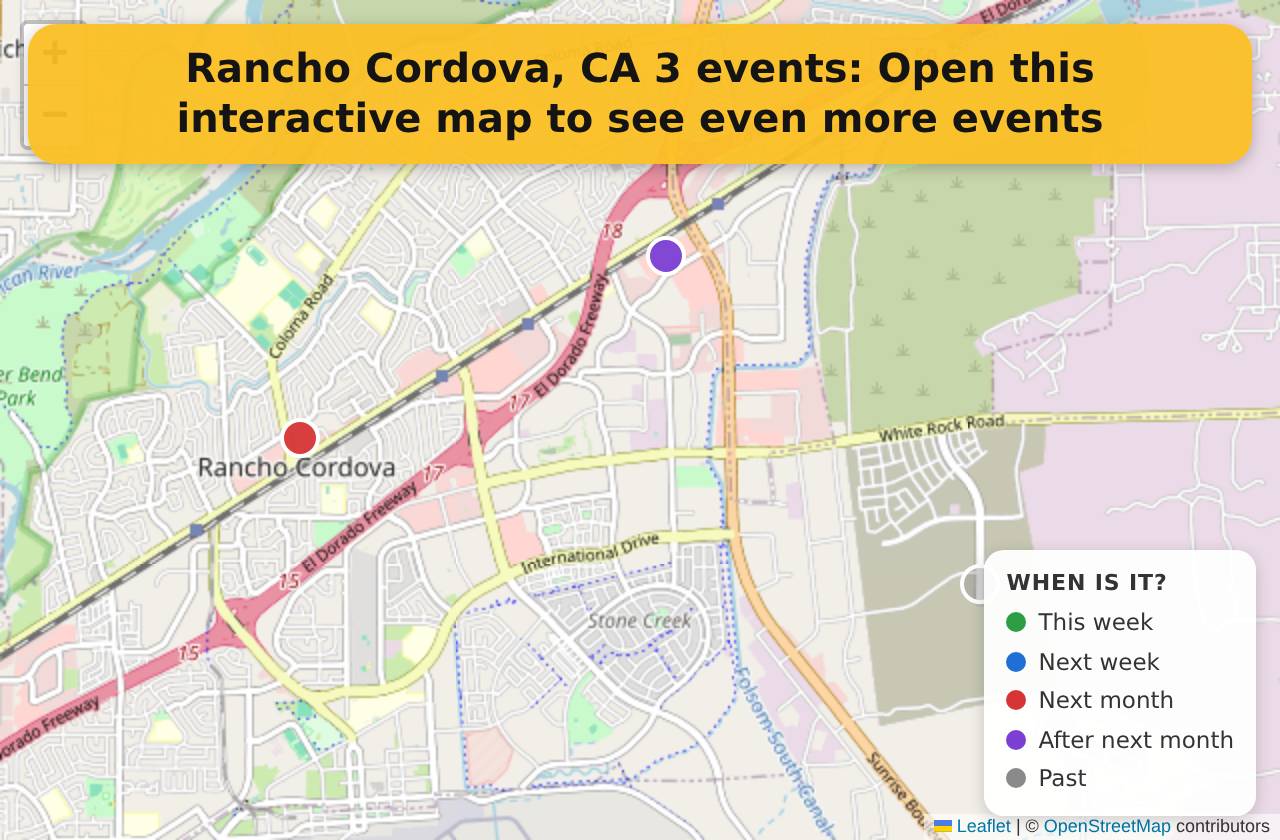 Map of events in Rancho Cordova, CA on the interactive EVENTULIST map