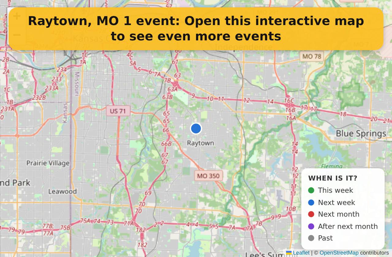 Map of events in Raytown, MO on the interactive EVENTULIST map