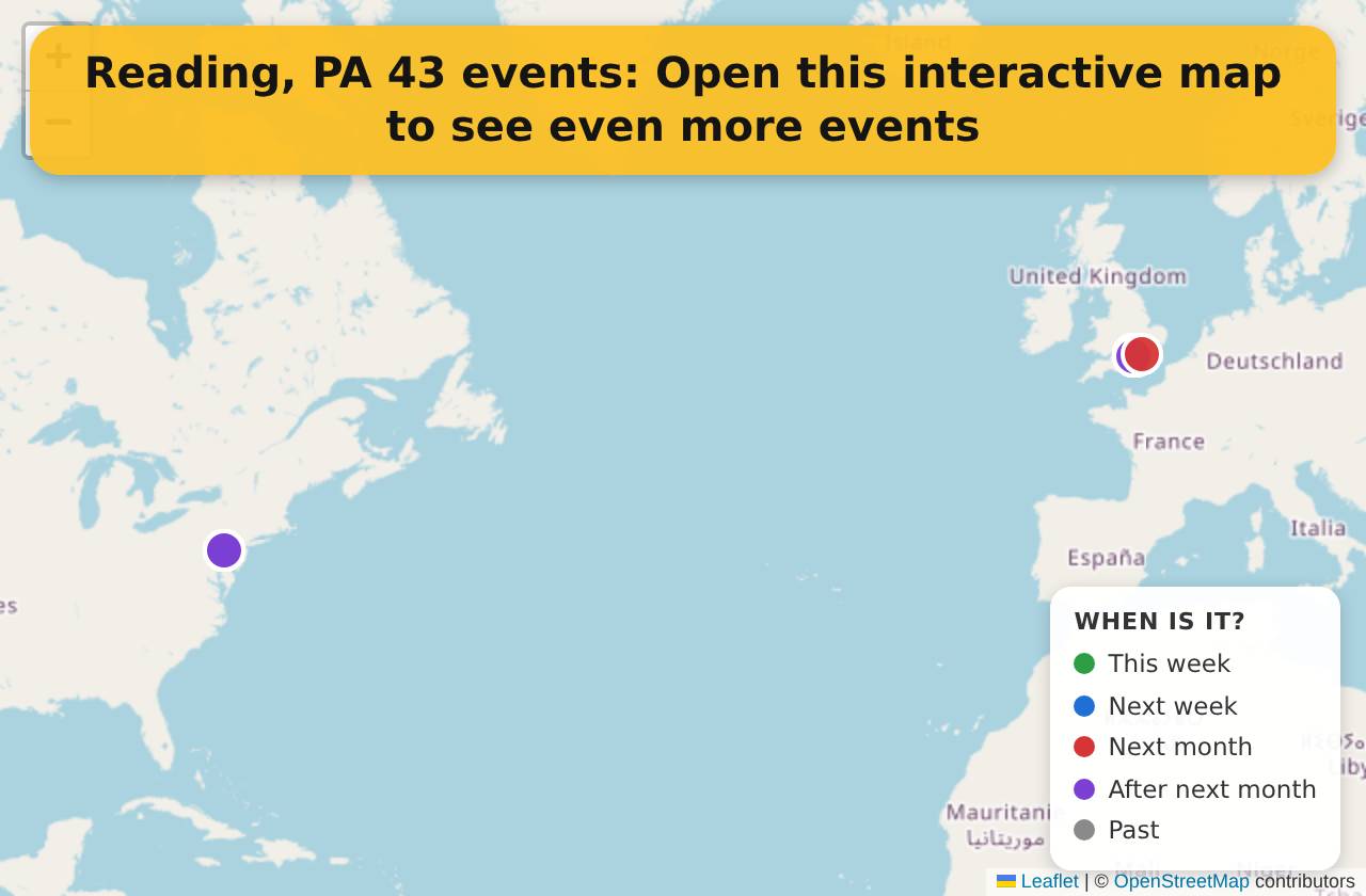 Map of events in Reading, PA on the interactive EVENTULIST map