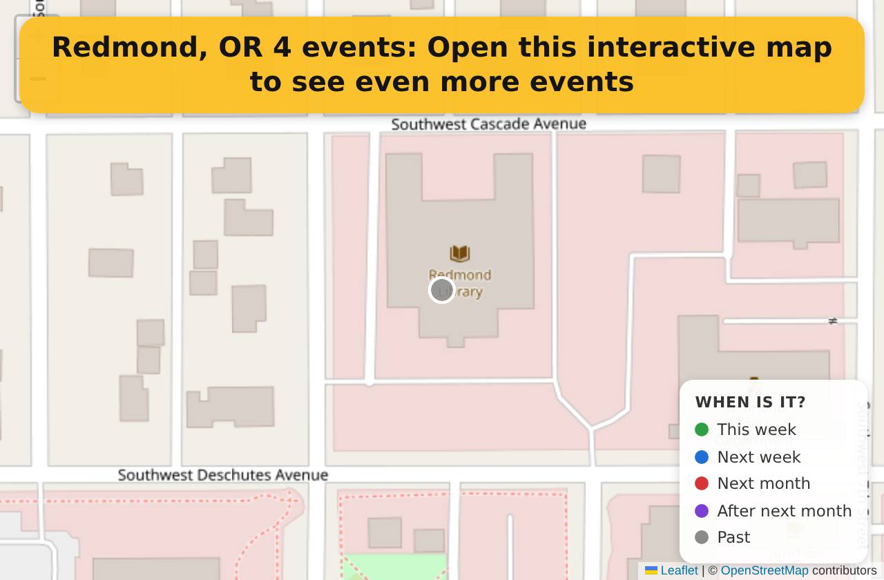Map of events in Redmond, OR on the interactive EVENTULIST map