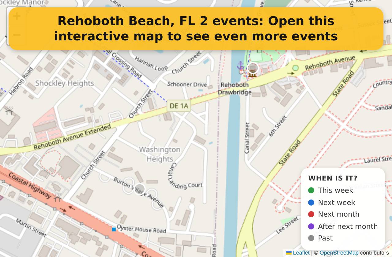 Map of events in Rehoboth Beach, FL on the interactive EVENTULIST map