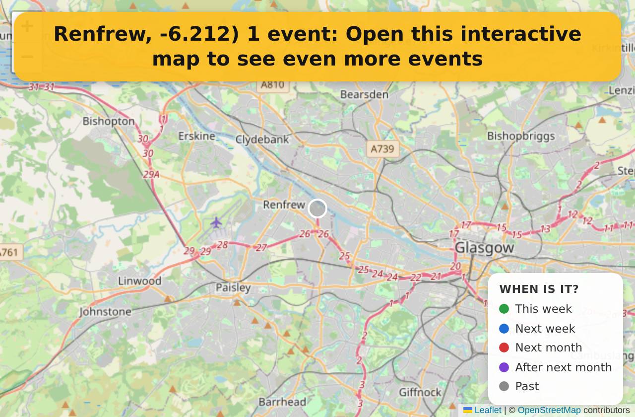 Map of events in Renfrew, -6.212) on the interactive EVENTULIST map