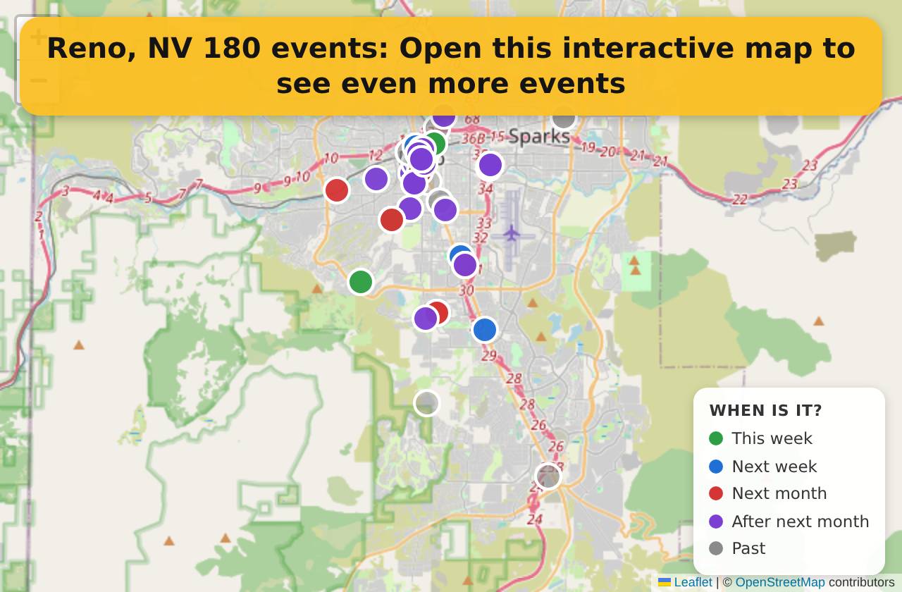 Map of events in Reno, NV on the interactive EVENTULIST map