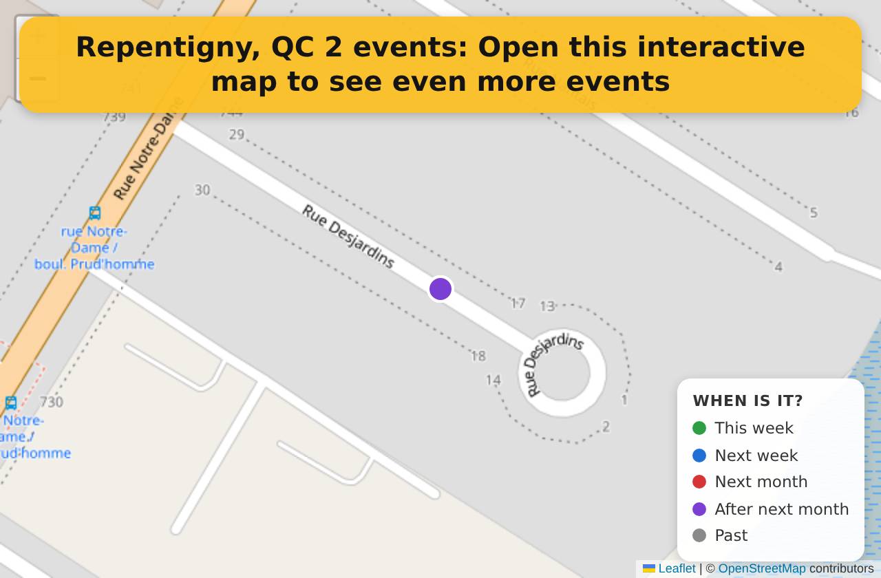 Map of events in Repentigny, QC on the interactive EVENTULIST map