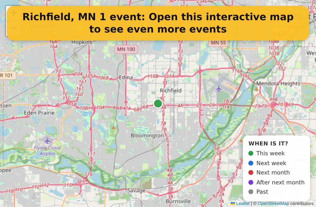 Map of events in Richfield, MN on the interactive EVENTULIST map