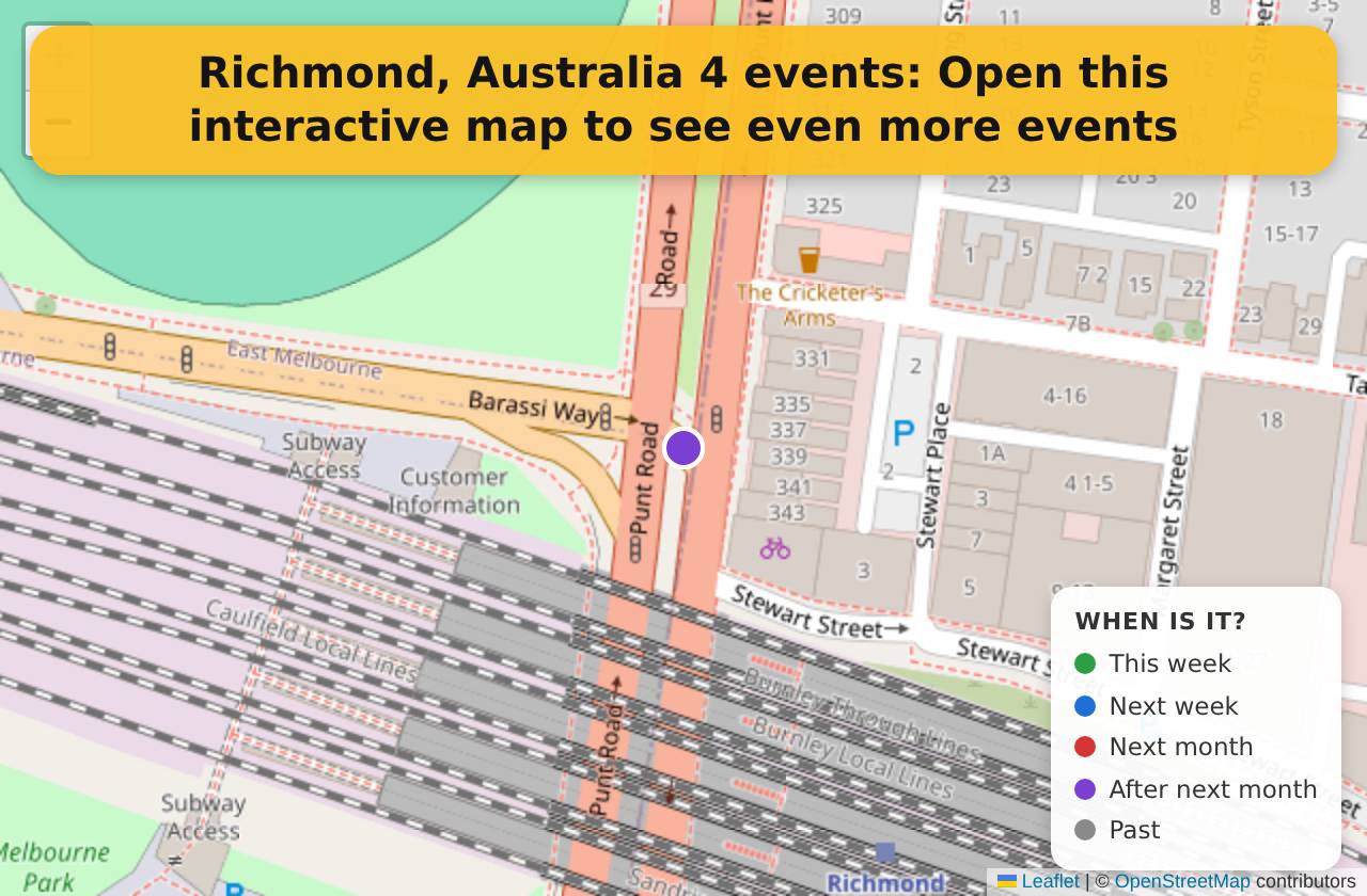 Map of events in Richmond, Australia on the interactive EVENTULIST map