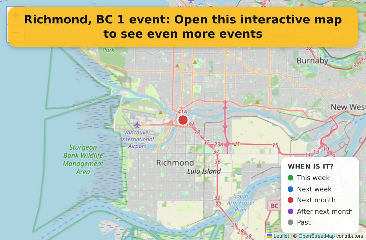 Map of events in Richmond, BC on the interactive EVENTULIST map