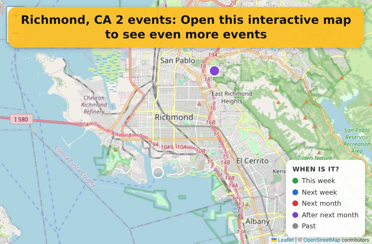 Map of events in Richmond, CA on the interactive EVENTULIST map