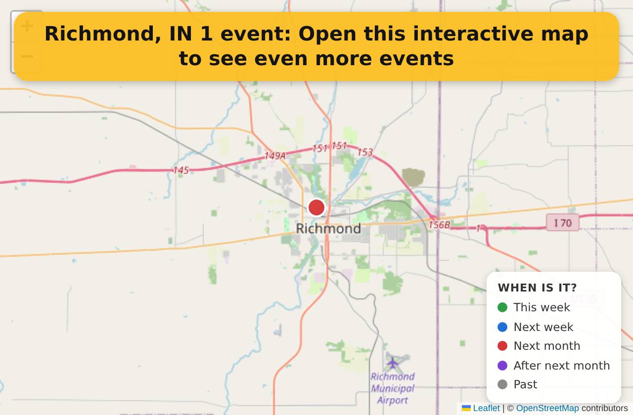 Map of events in Richmond, IN on the interactive EVENTULIST map