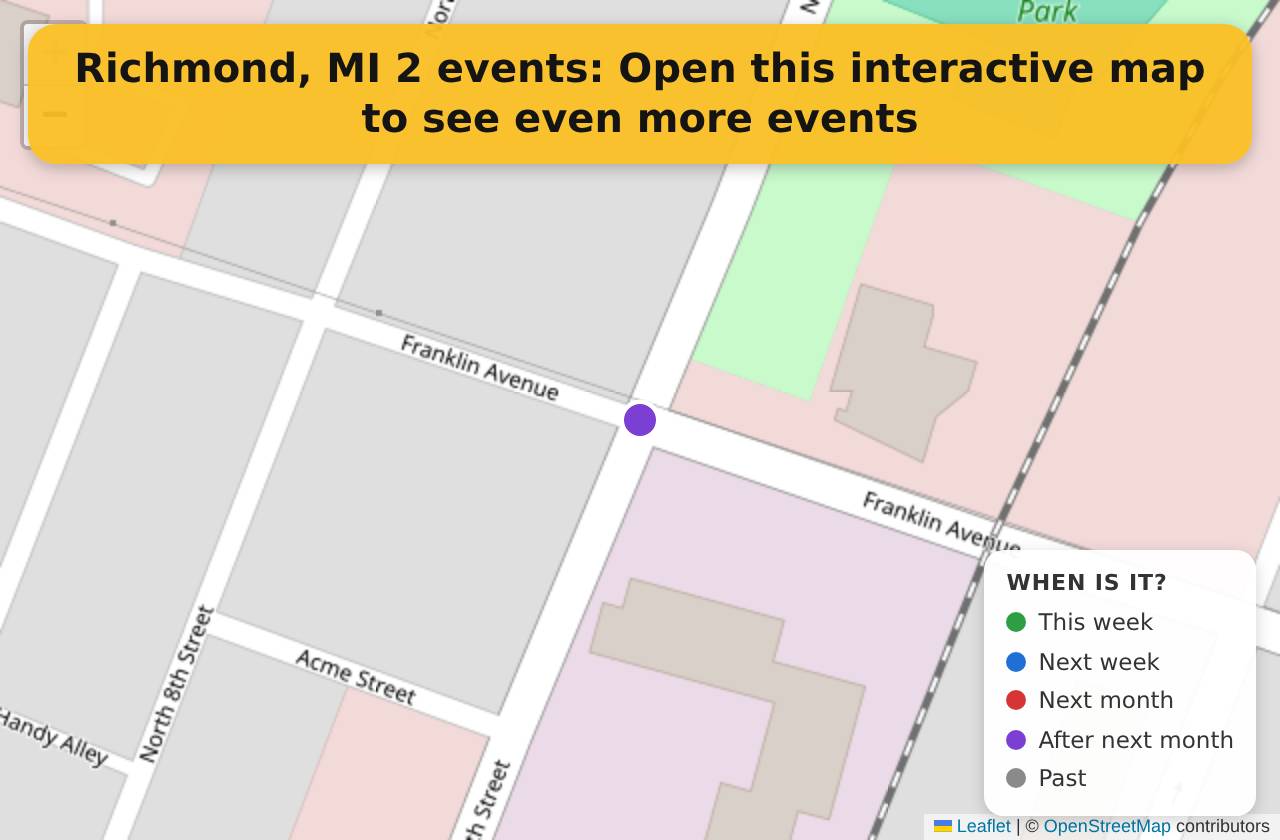 Map of events in Richmond, MI on the interactive EVENTULIST map