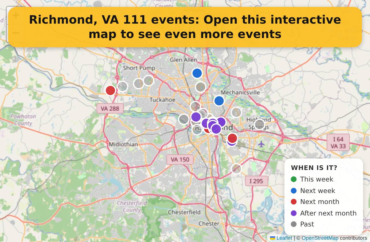 Map of events in Richmond, VA on the interactive EVENTULIST map