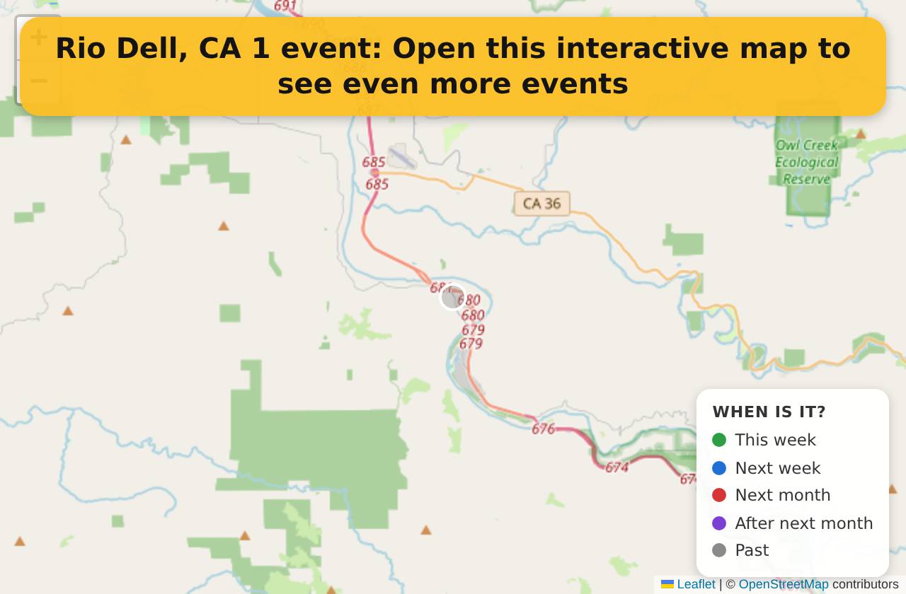 Map of events in Rio Dell, CA on the interactive EVENTULIST map
