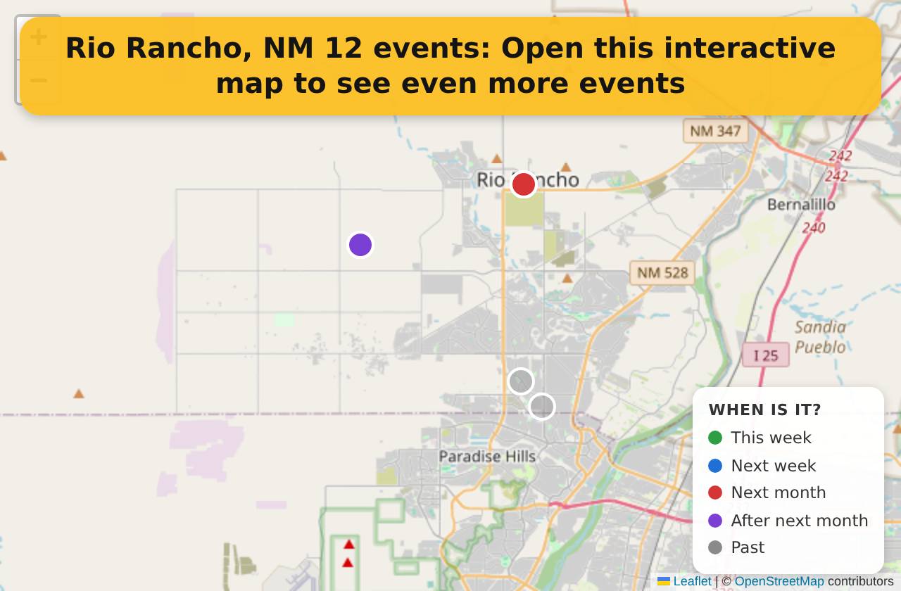 Map of events in Rio Rancho, NM on the interactive EVENTULIST map
