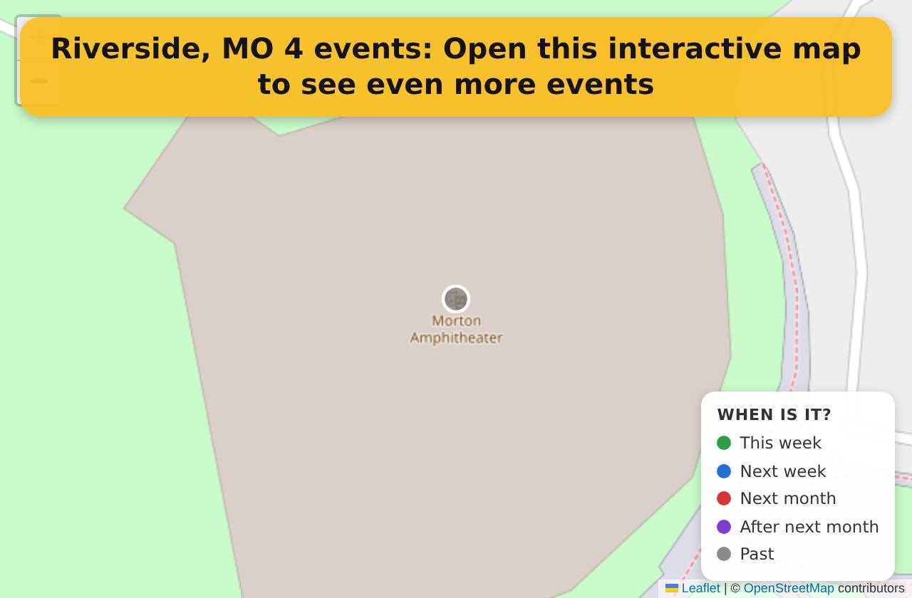 Map of events in Riverside, MO on the interactive EVENTULIST map
