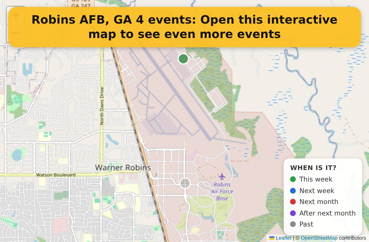 Map of events in Robins AFB, GA on the interactive EVENTULIST map