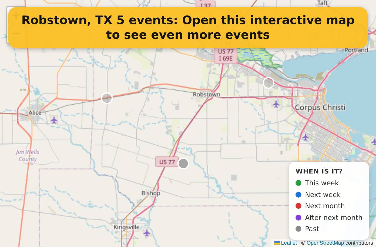 Map of events in Robstown, TX on the interactive EVENTULIST map