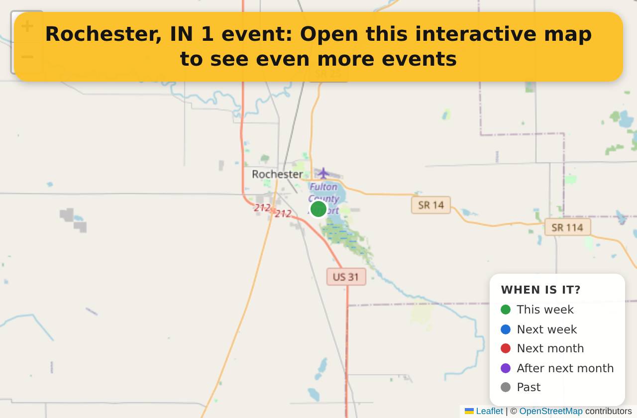 Map of events in Rochester, IN on the interactive EVENTULIST map