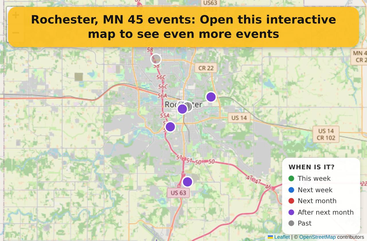 Map of events in Rochester, MN on the interactive EVENTULIST map