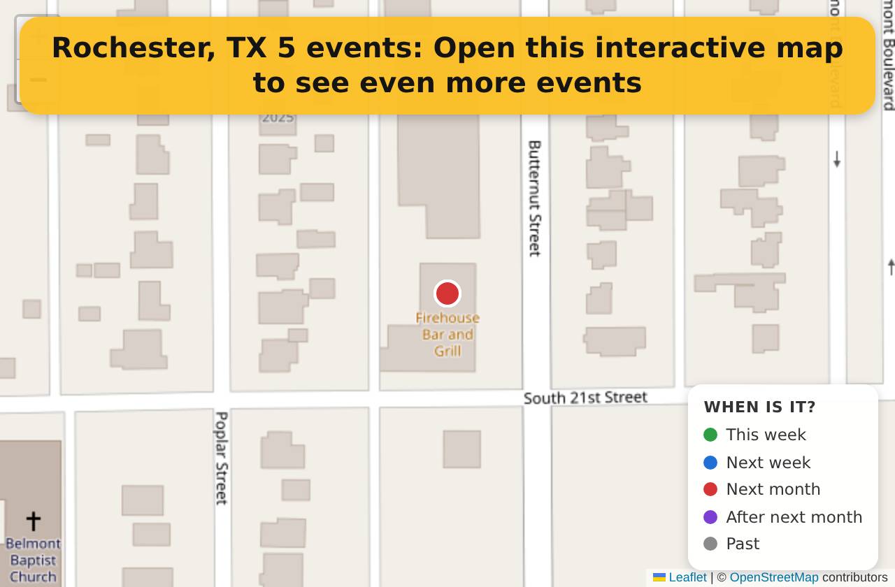 Map of events in Rochester, TX on the interactive EVENTULIST map