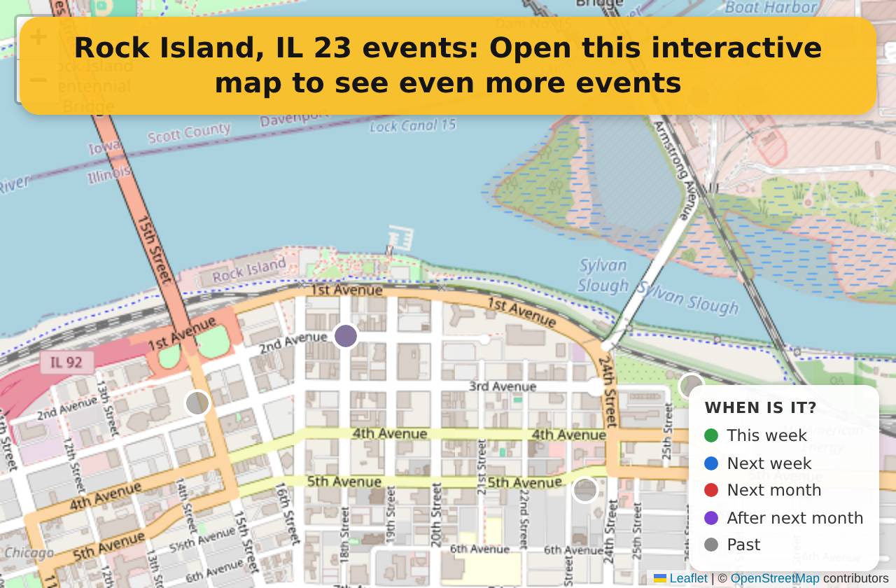 Map of events in Rock Island, IL on the interactive EVENTULIST map