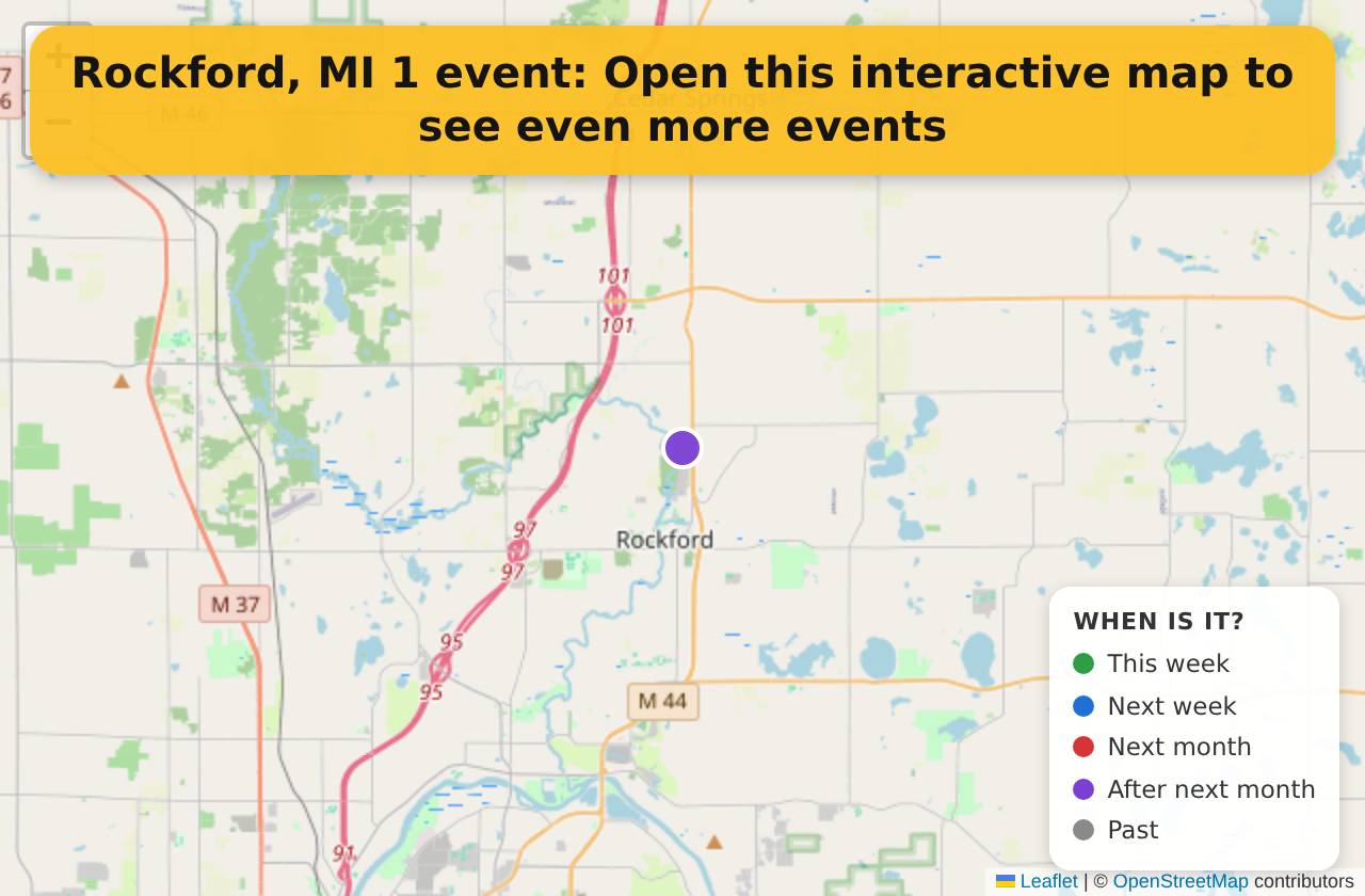 Map of events in Rockford, MI on the interactive EVENTULIST map