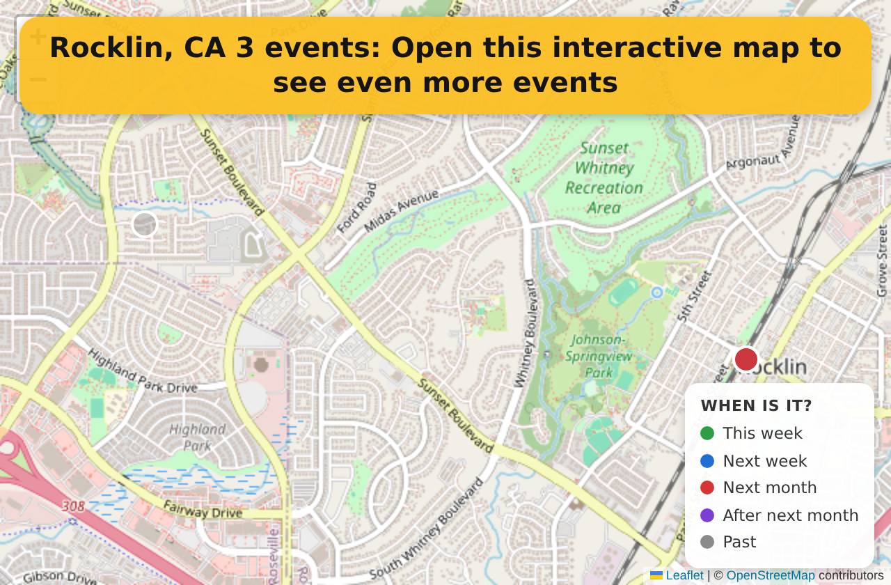 Map of events in Rocklin, CA on the interactive EVENTULIST map