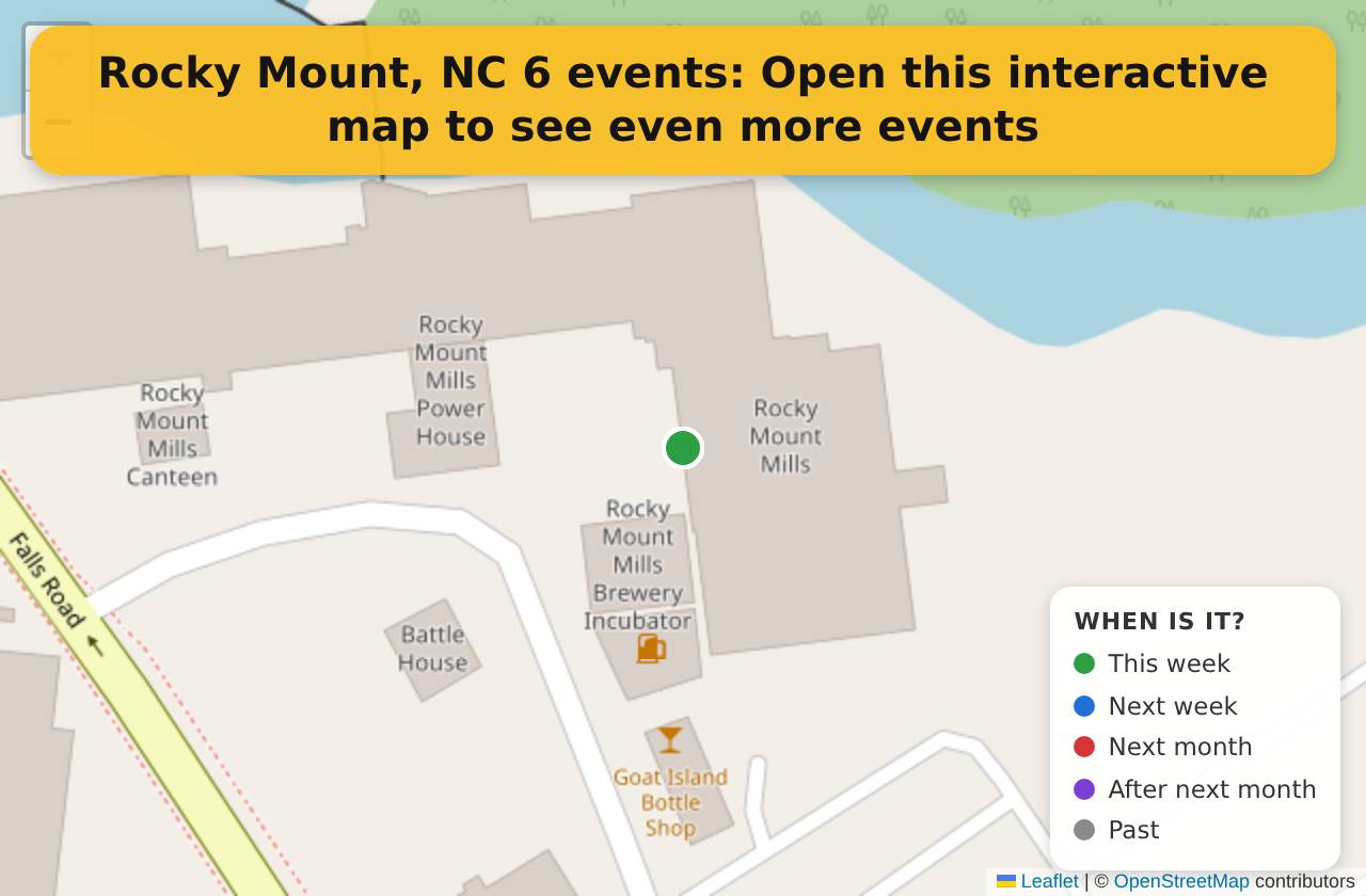 Map of events in Rocky Mount, NC on the interactive EVENTULIST map