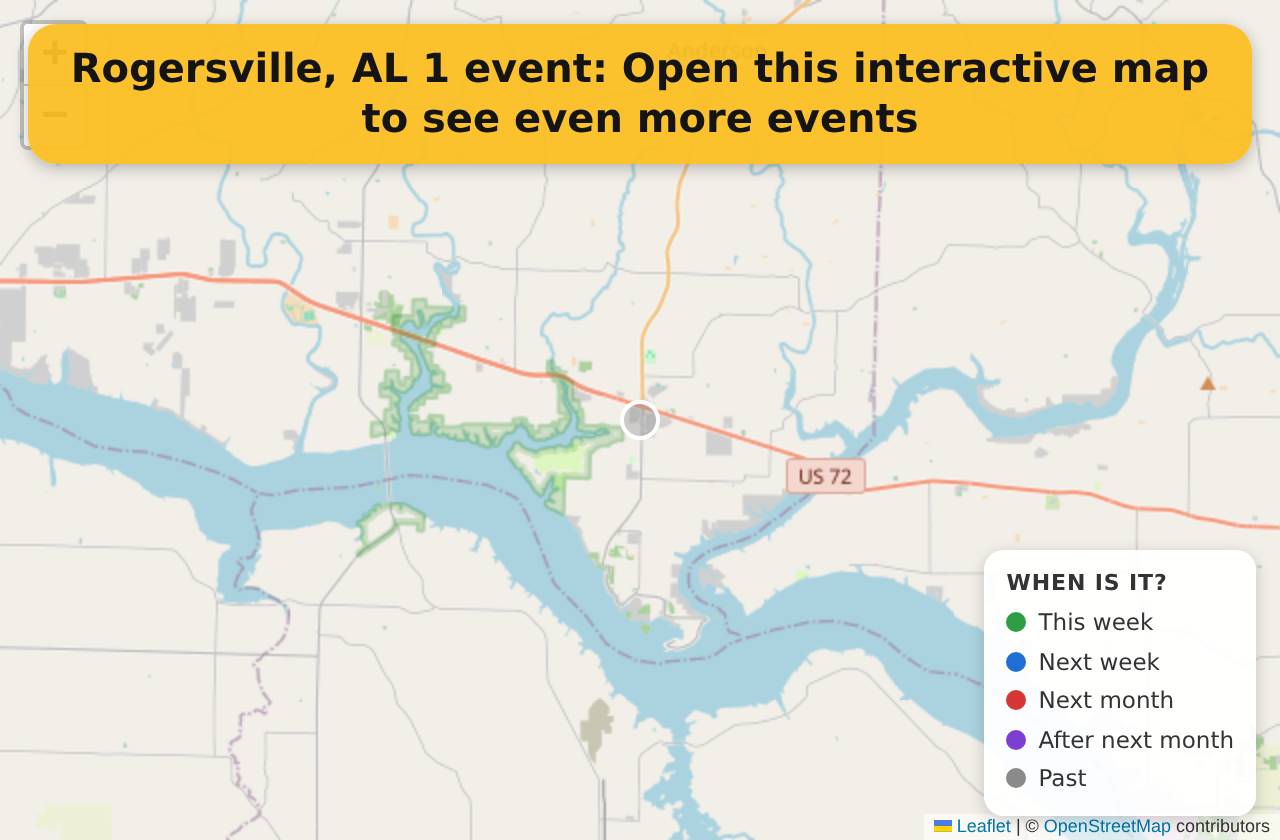 Map of events in Rogersville, AL on the interactive EVENTULIST map