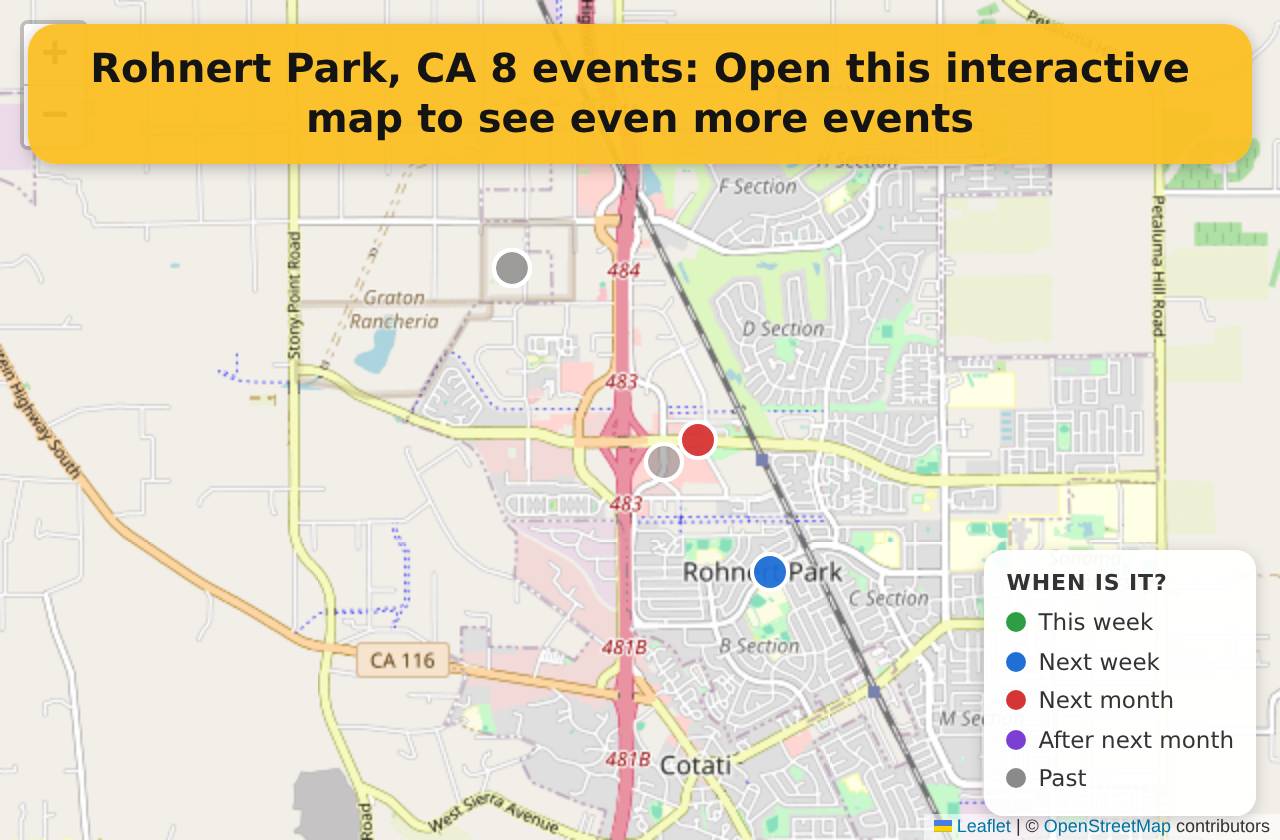 Map of events in Rohnert Park, CA on the interactive EVENTULIST map