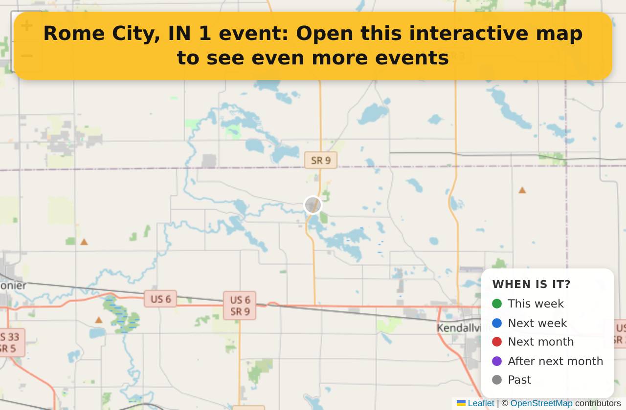 Map of events in Rome City, IN on the interactive EVENTULIST map