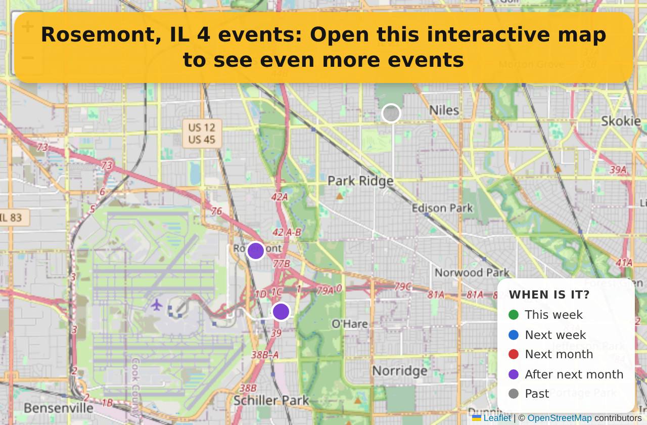 Map of events in Rosemont, IL on the interactive EVENTULIST map