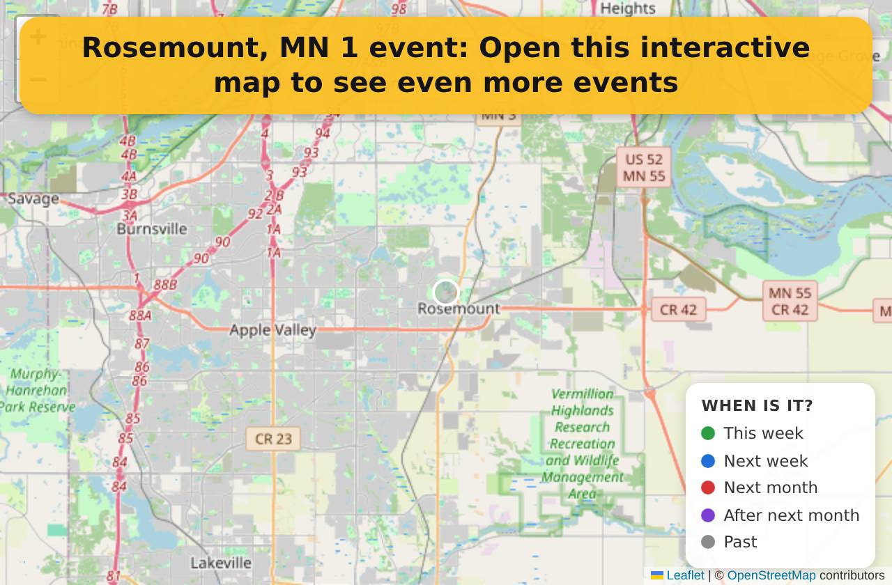 Map of events in Rosemount, MN on the interactive EVENTULIST map
