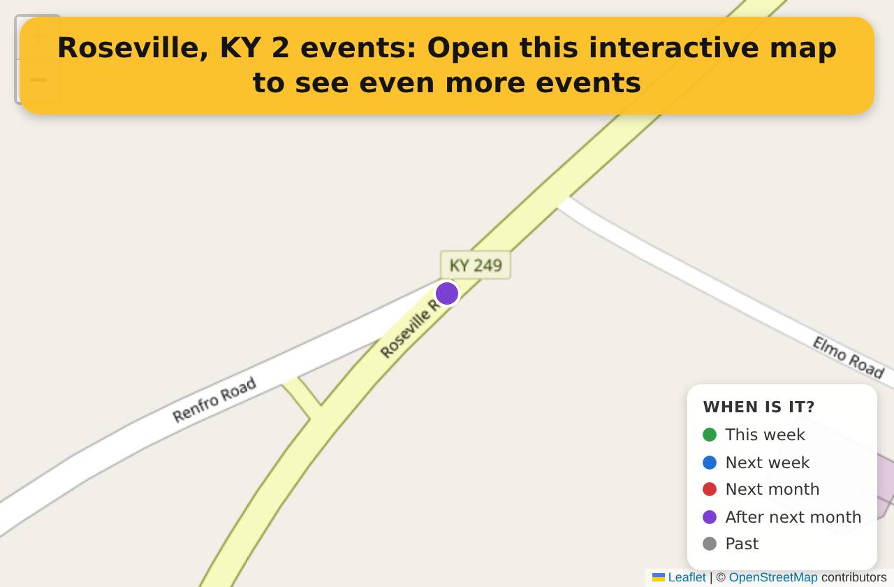 Map of events in Roseville, KY on the interactive EVENTULIST map