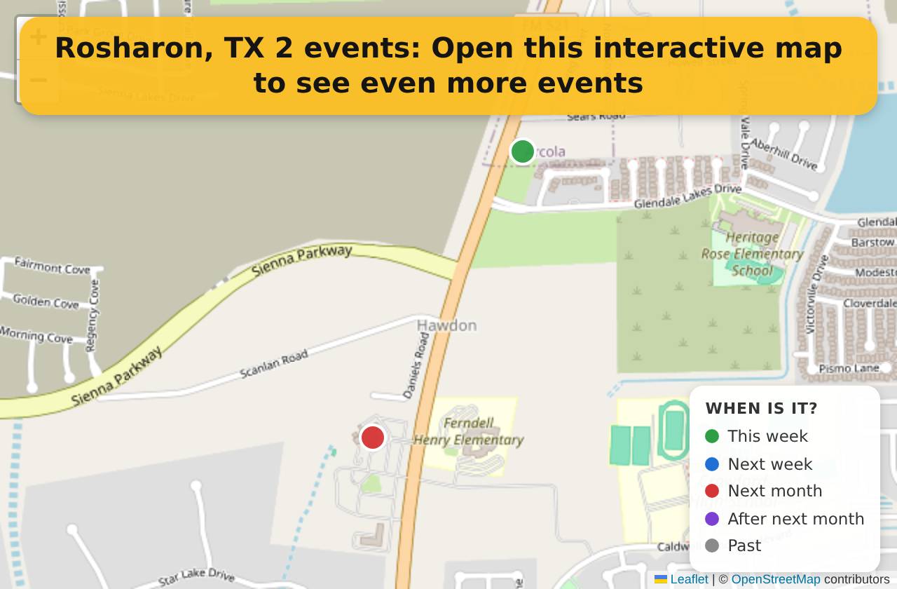 Map of events in Rosharon, TX on the interactive EVENTULIST map