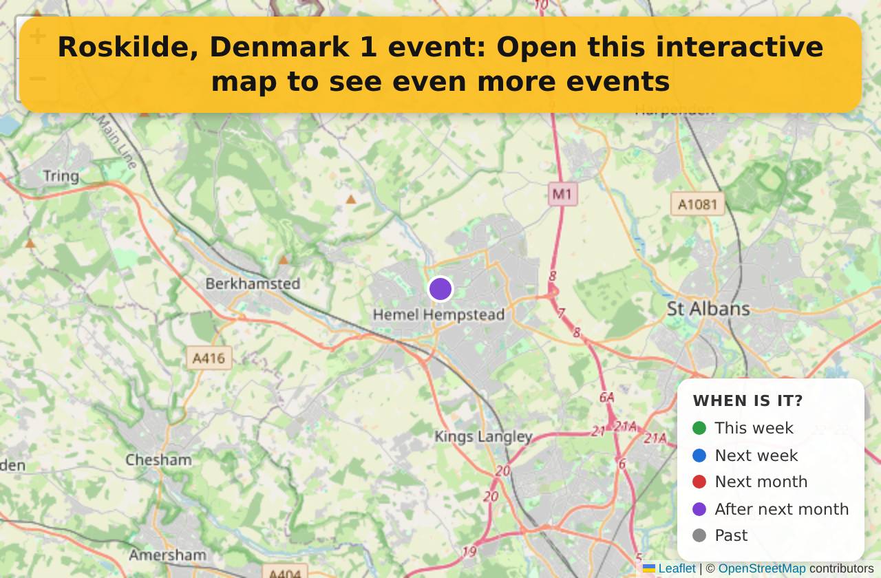 Map of events in Roskilde, Denmark on the interactive EVENTULIST map